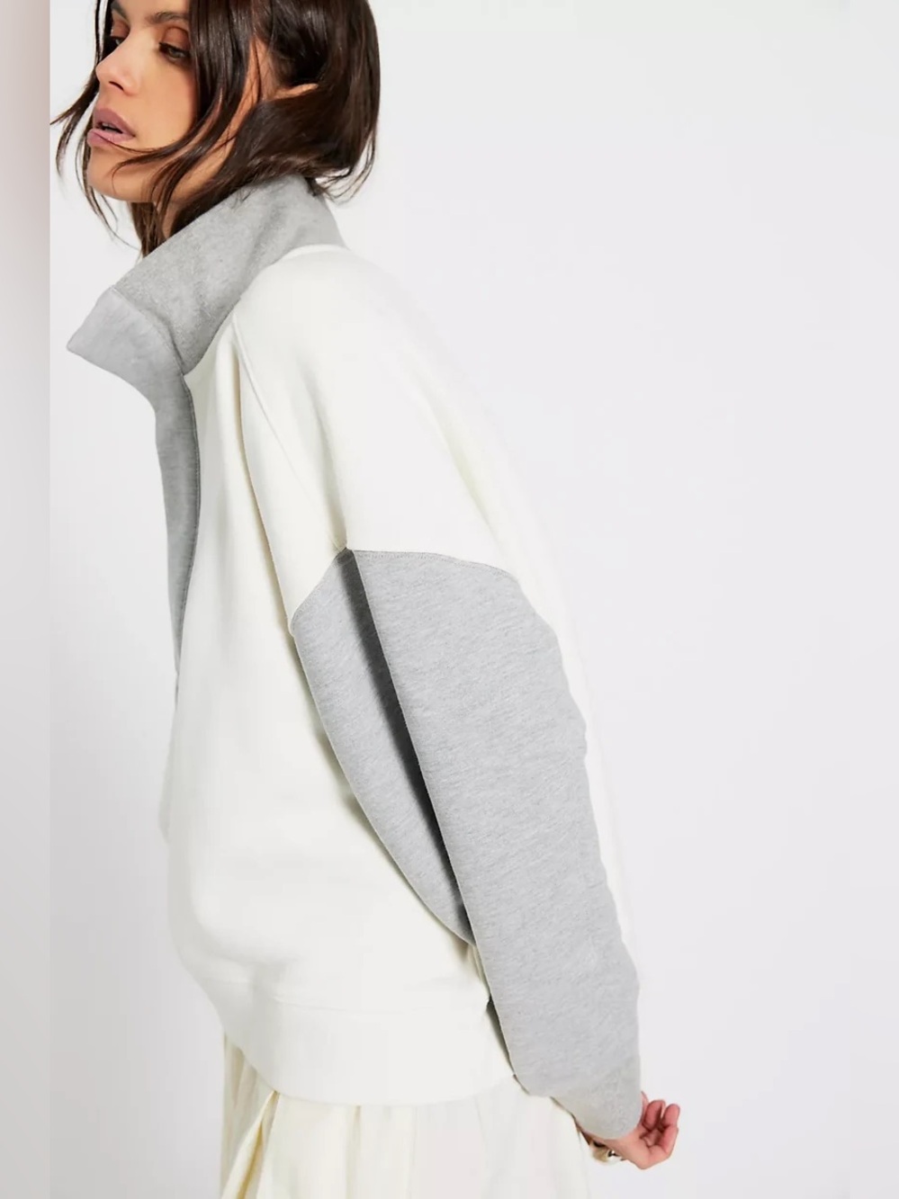 Free People NWT Colorblock Timeless Sweatshirt Size L Heathergreycombo - Picture 7 of 9